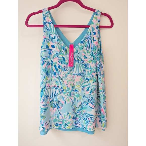 NEW LILLY PULITZER Reversible Florin Top Blue Ibiza Cabana Cocktail - Picture 1 of 5